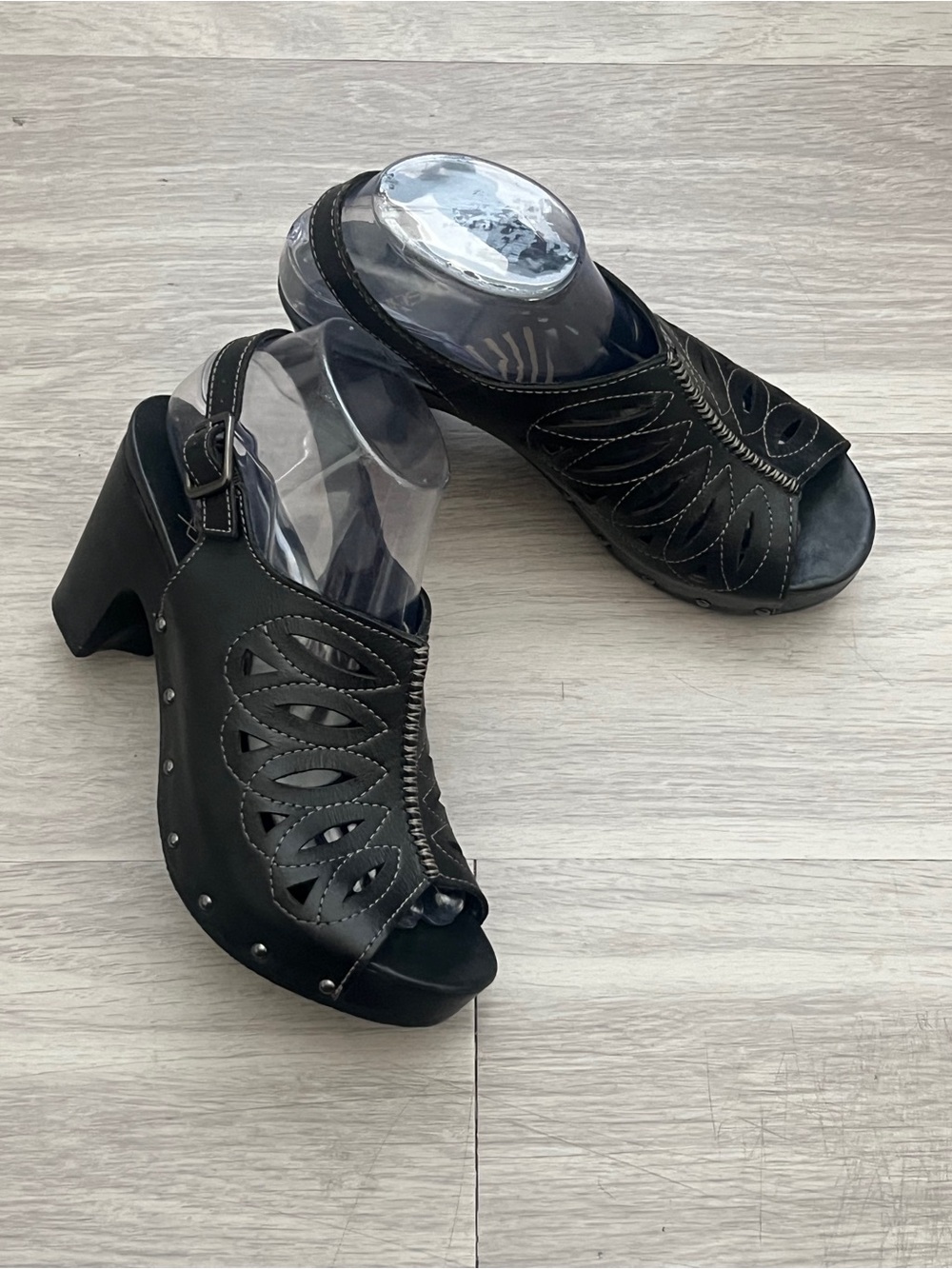 Dansko Black Leather Cutout Slingback Heeled Sandals Size 38
